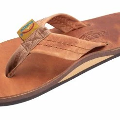 Wholesale 🥰 Rainbow 🩴 Sandals Rainbow 👩 Women's Luxury Leather 1" Strap Tahitian Tan Flip Flops 🧨