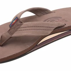 Deals ❤️ Rainbow 🩴 Sandals Rainbow 👩 Women's Double Layer Premier Leather 1" Strap Expresso 🎁