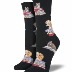 Cheapest 🛒 Socksmith 👩 Women's Cat On Books Sock - Black ❤️