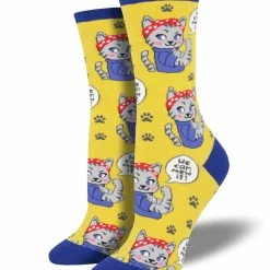 Discount 🧨 Socksmith 👩 Women's We Can Mew It 🧦 Socks - Yellow ⌛