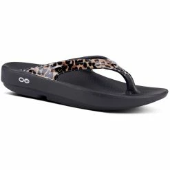 Best Sale 🤩 OOFOS OOlala 👩 Women's Flip Flop - Black/Leopard 🥰